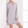 Women silk Button Down front Sleep Shirt In Solid Colors-Gray-M-JadeMoghul Inc.
