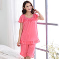 Women Silk Lace Trimmed Night Gown / 2 Piece Short Set-6011Watermelon red-M-JadeMoghul Inc.