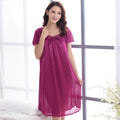 Women Silk Lace Trimmed Night Gown / 2 Piece Short Set-601fuchsia-M-JadeMoghul Inc.
