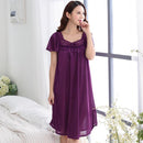 Women Silk Lace Trimmed Night Gown / 2 Piece Short Set-601purple-M-JadeMoghul Inc.