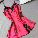 Women Silk Night Dress Camisole In Solid Colors And Lace Trim-rose red-M-JadeMoghul Inc.