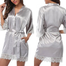 Women Silk Satin Sexy Soft Comfortable Kimono Robe Half Sleeve V Neck Lace-Black-JadeMoghul Inc.