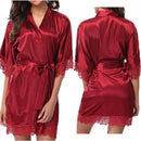Women Silk Satin Sexy Soft Comfortable Kimono Robe Half Sleeve V Neck Lace-Black-JadeMoghul Inc.