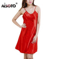 Women Silk Thin Strap Night Gown In Solid Colors-Red-S-JadeMoghul Inc.