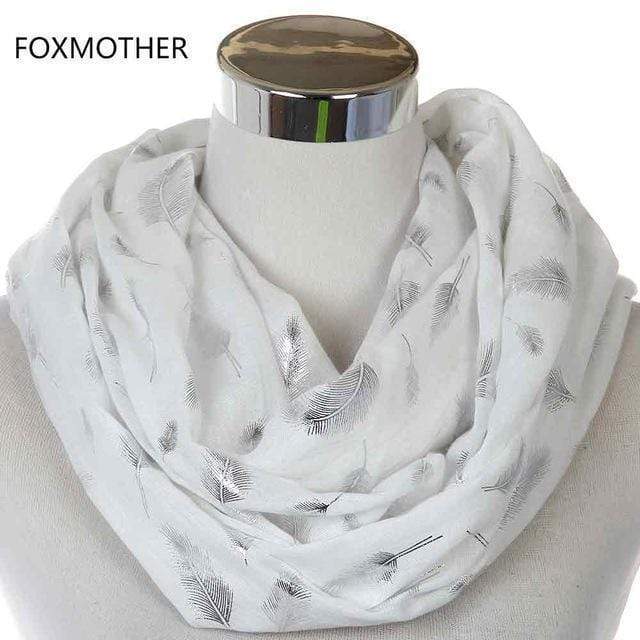 Scarves For Women Silver Feather Printed Infinity Scarf