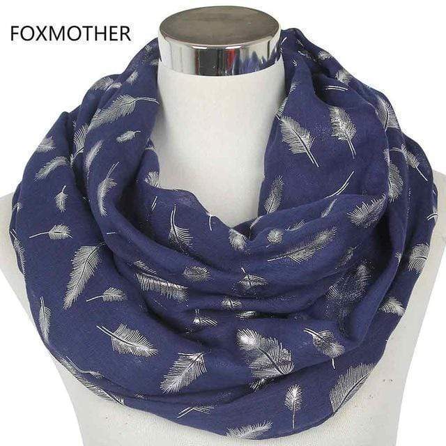 Scarves For Women Silver Feather Printed Infinity Scarf