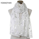 Women Silver Feather Printed Infinity Scarf-White Long-JadeMoghul Inc.