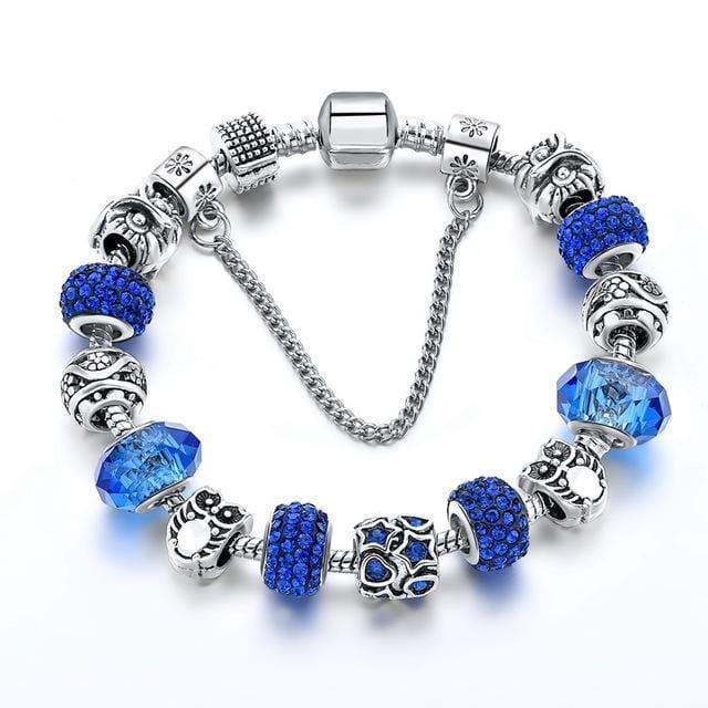 Women Silver Plated Handmade owl and Star Charm Bracelets-Blue 1-JadeMoghul Inc.