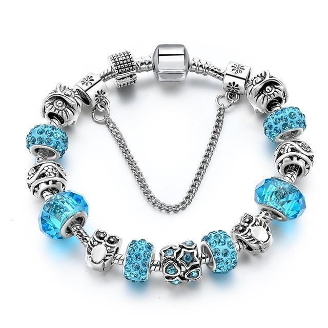 Women Silver Plated Handmade owl and Star Charm Bracelets-Light Blue-JadeMoghul Inc.