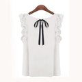Women Sleeveless Chiffon Shirt Top With bow Decoration At The Back-White-L-JadeMoghul Inc.