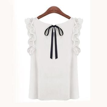 Women Sleeveless Chiffon Shirt Top With bow Decoration At The Back-White-L-JadeMoghul Inc.