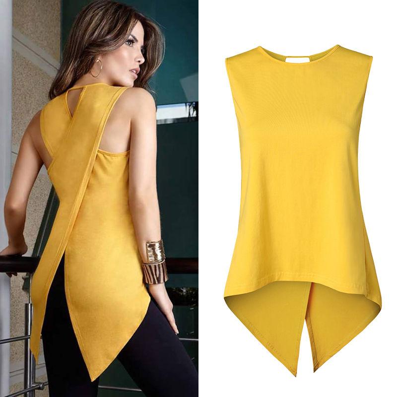 Women Sleeveless Shirt Top With Over Lap Design At Back