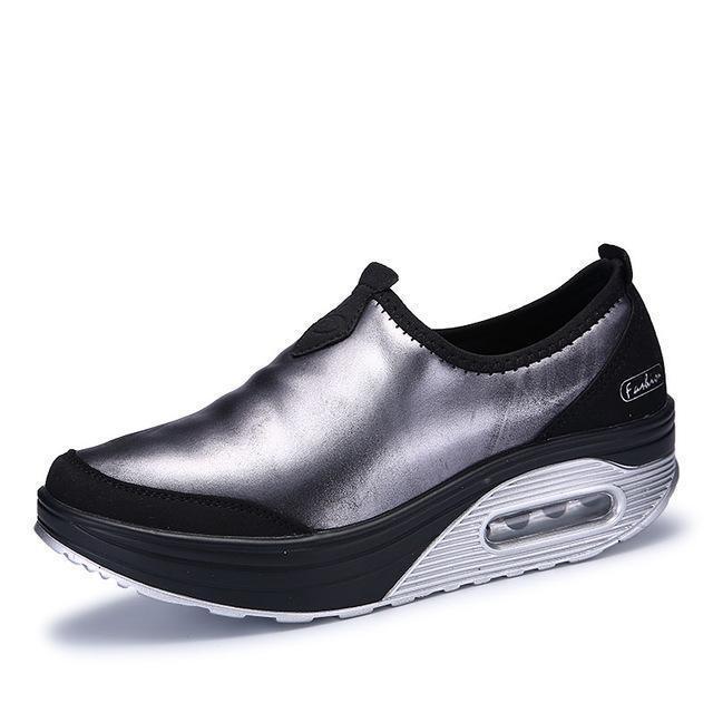 Women Slip On Platform Loafers /Walking Shoes-002 silver-6-JadeMoghul Inc.
