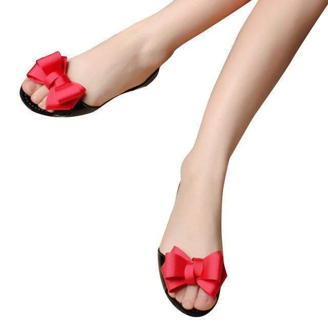 Women Slip On Sandals With Ribbon Bow Detailing