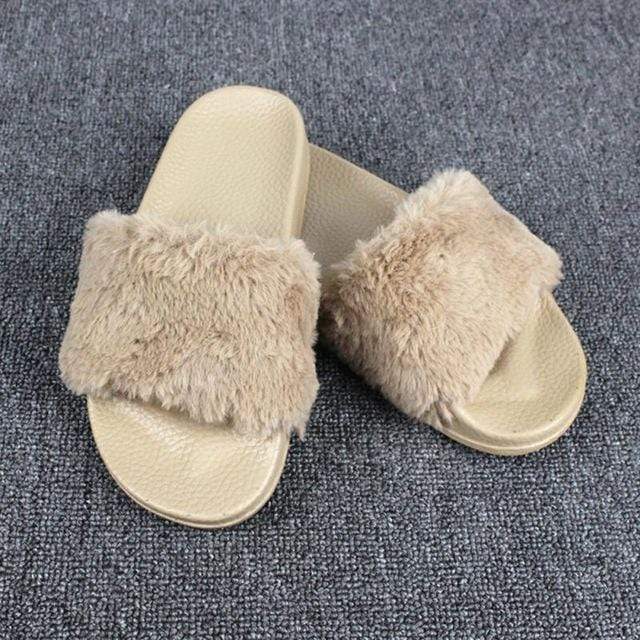 Women Slippers Flock Fashion Spring Summer Autumn Home Plush Slippers Women Faux Fur Slides Flip Flops Flat Shoes Size 36-40