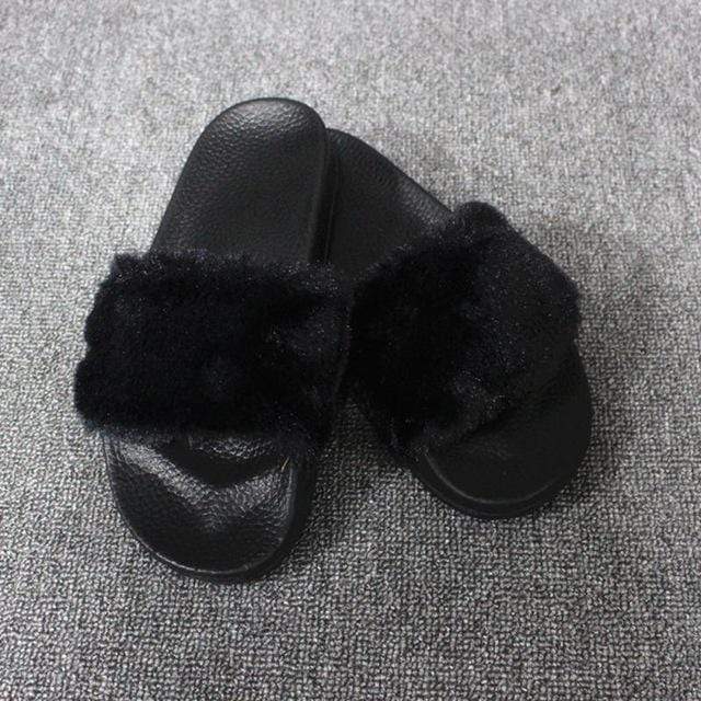 Women Slippers Flock Fashion Spring Summer Autumn Home Plush Slippers Women Faux Fur Slides Flip Flops Flat Shoes Size 36-40