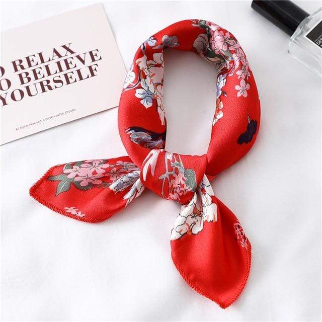 Women Small Satin Silk Scarf Square Print Wrap Foulard Femme Handkerchief Bandana Neck Hair Skinny Tie Scarves Shawls AExp