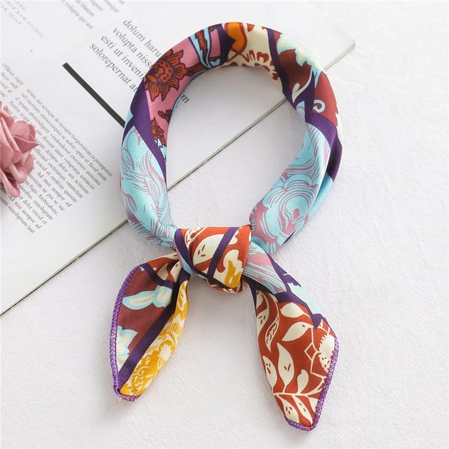 Women Small Satin Silk Scarf Square Print Wrap Foulard Femme Handkerchief Bandana Neck Hair Skinny Tie Scarves Shawls AExp