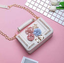 Women Small Shoulder Bag With Silk Flowers And Pearl Detailing