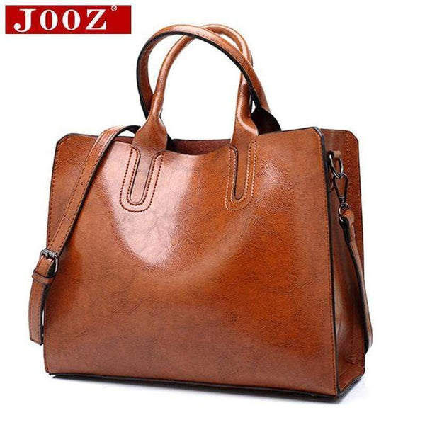 Women Smart Oil wax PU Leather Office Bag With Interior Storage Compartments