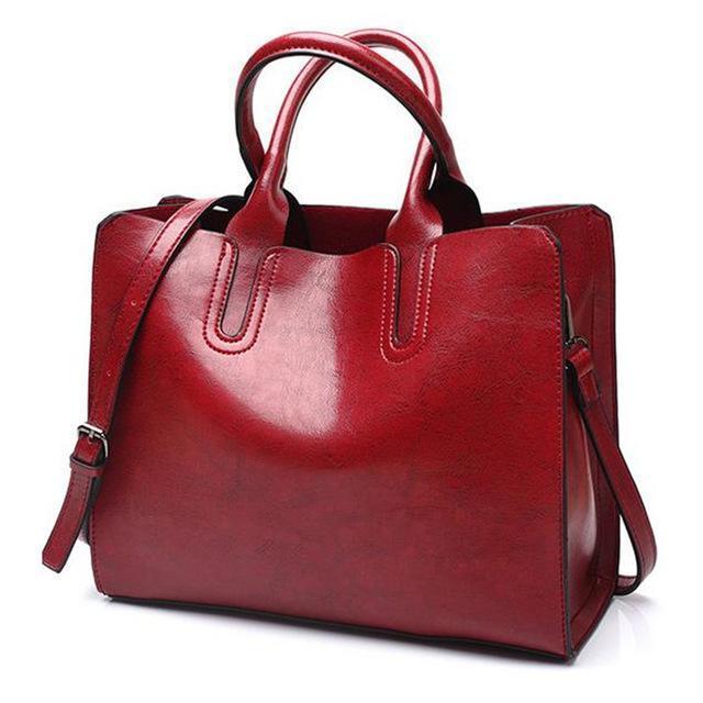 Women Smart Oil wax PU Leather Office Bag With Interior Storage Compartments