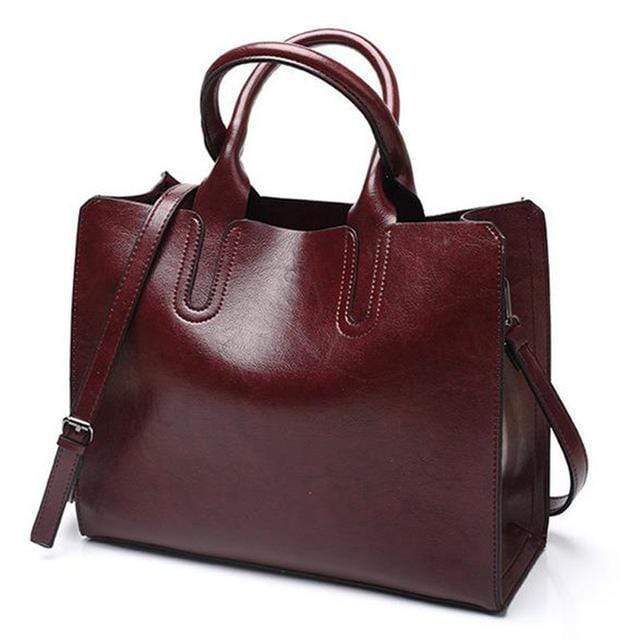 Women Smart Oil wax PU Leather Office Bag With Interior Storage Compartments