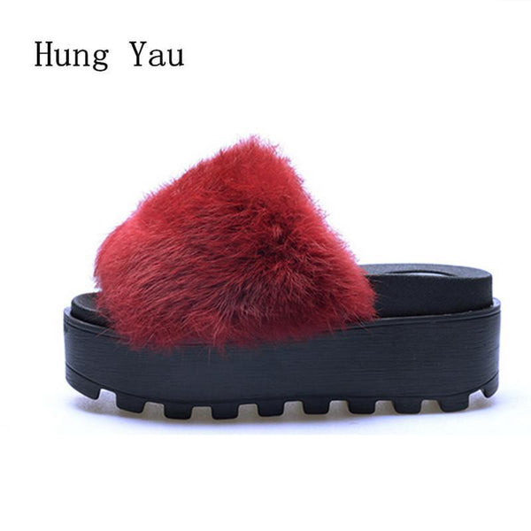 Women' Sandals Soft Faux Fur Platform Slippers/ Sandals
