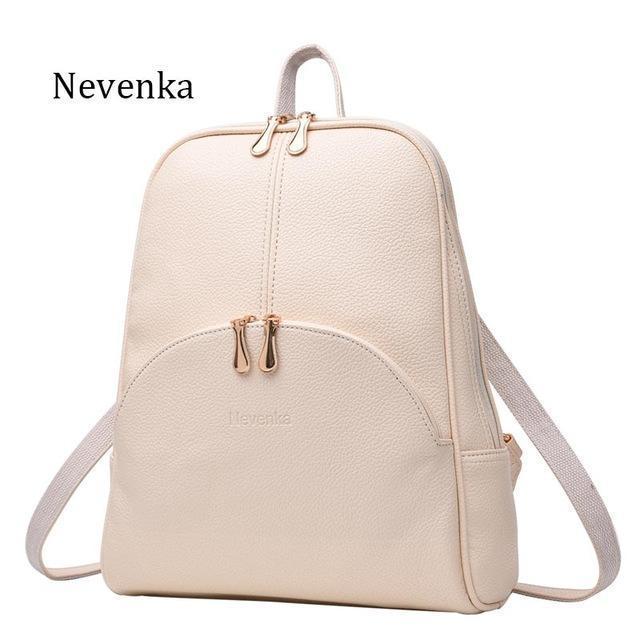 Women Soft Genuine Leather Candy Color Backpack With Adjustable Shoulder Straps-beige-JadeMoghul Inc.