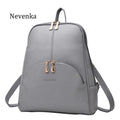 Women Soft Genuine Leather Candy Color Backpack With Adjustable Shoulder Straps-Grey-JadeMoghul Inc.