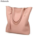 Women Soft PU Leather Tote Bag With Tassel Detailing