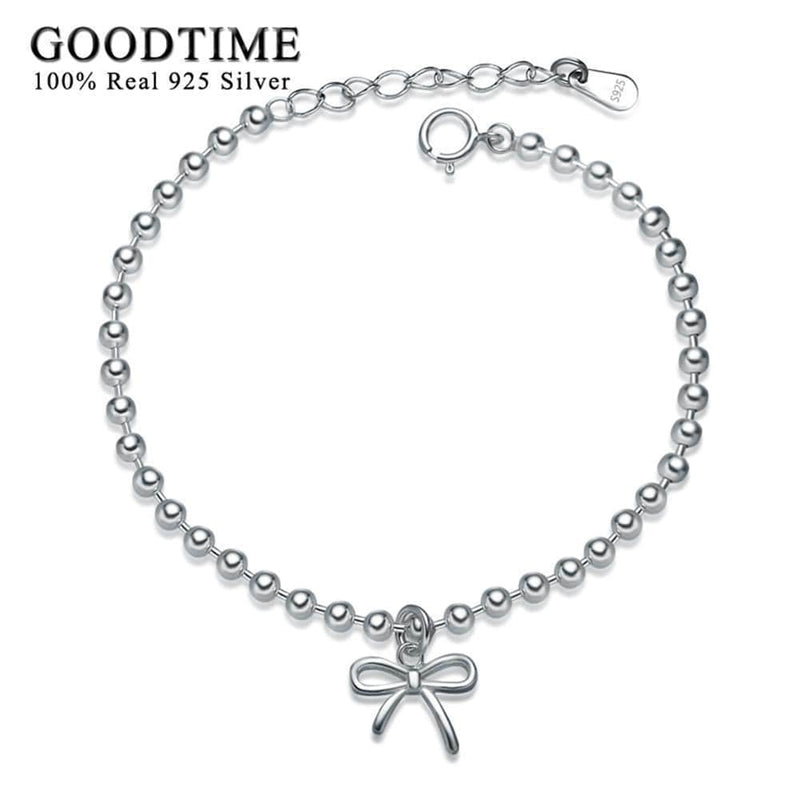 Women Solid 925 Sterling Silver Butterfly Bowknot  Charm Bracelet