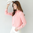 Women Solid Color Button Down Chiffon Shirt-5-L-JadeMoghul Inc.