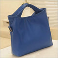 Women Solid Color Patent Leather Bucket Tote With Unique Handle Design-Blue-China-JadeMoghul Inc.