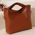 Women Solid Color Patent Leather Bucket Tote With Unique Handle Design-Brown-China-JadeMoghul Inc.