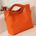 Women Solid Color Patent Leather Bucket Tote With Unique Handle Design-Orange-China-JadeMoghul Inc.