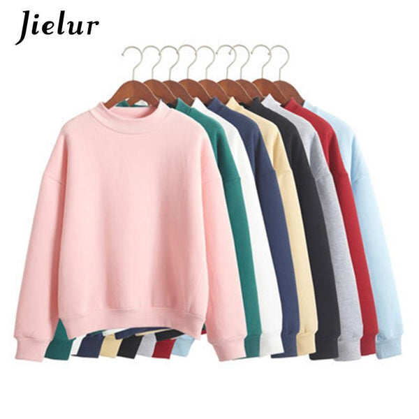 Women Solid Color Pullover Sweatshirt-Black-M-JadeMoghul Inc.