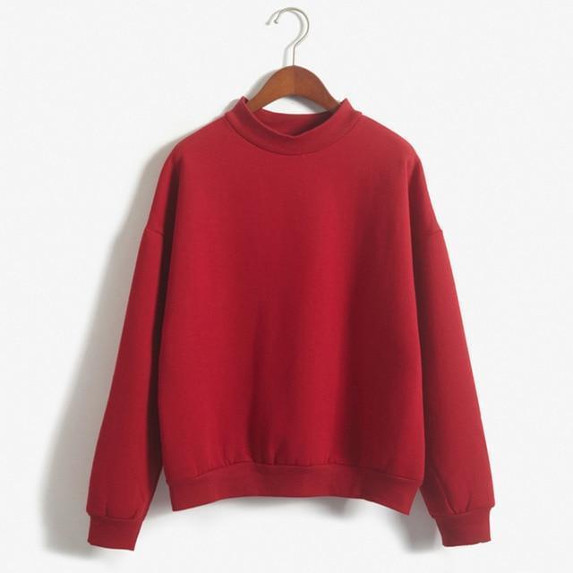 Women Solid Color Pullover Sweatshirt-Burgundy-L-JadeMoghul Inc.