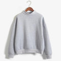 Women Solid Color Pullover Sweatshirt-Gray-M-JadeMoghul Inc.