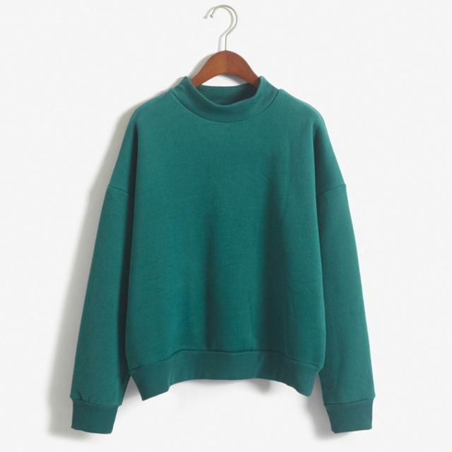 Women Solid Color Pullover Sweatshirt-Green-L-JadeMoghul Inc.
