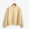 Women Solid Color Pullover Sweatshirt-Khaki-L-JadeMoghul Inc.