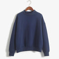 Women Solid Color Pullover Sweatshirt-Navy blue-M-JadeMoghul Inc.