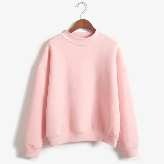 Women Solid Color Pullover Sweatshirt-Pink-M-JadeMoghul Inc.