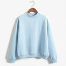Women Solid Color Pullover Sweatshirt-Sky Blue-L-JadeMoghul Inc.