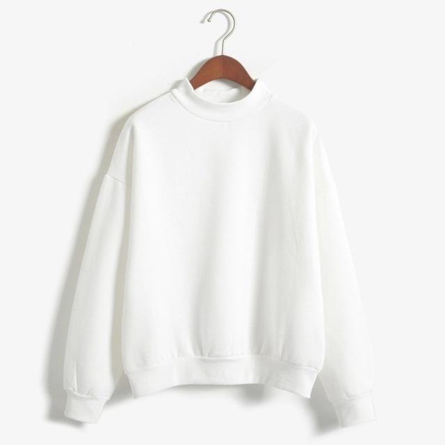 Women Solid Color Pullover Sweatshirt-White-M-JadeMoghul Inc.