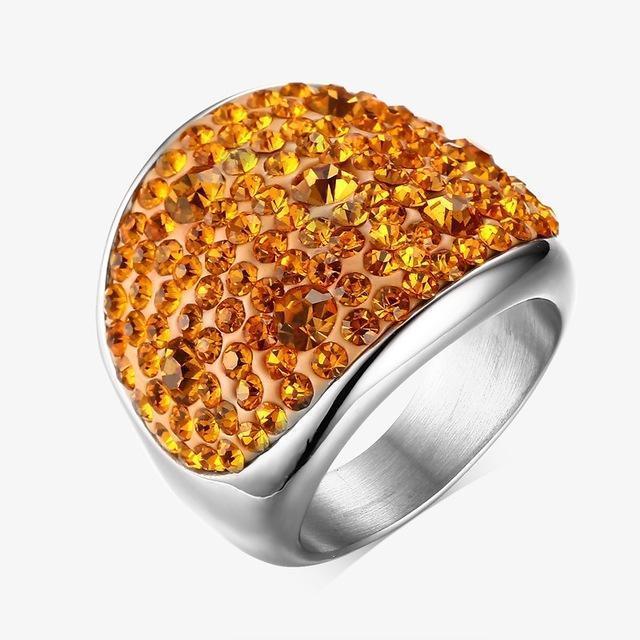 Women Solid Color Rhinestone Stainless Steel Fashion Ring-6-Orange-JadeMoghul Inc.