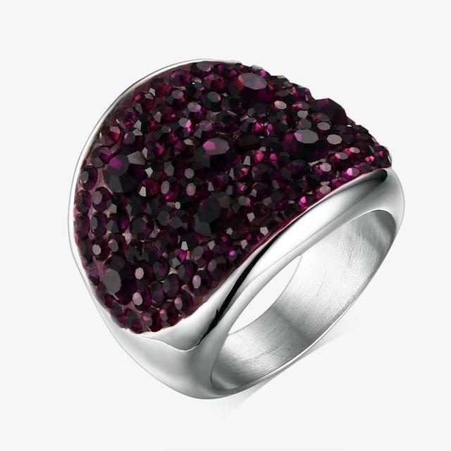 Women Solid Color Rhinestone Stainless Steel Fashion Ring-6-Purple-JadeMoghul Inc.