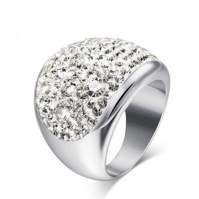 Women Solid Color Rhinestone Stainless Steel Fashion Ring-6-White-JadeMoghul Inc.