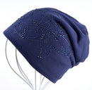 Women Solid color Slouch beanie/ Hat With Rhinestone Floral Detailing-Blue-JadeMoghul Inc.