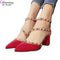 Women Solid Color square Heel Shoes  With Rivet  Detailing And Pin Buckle Closure