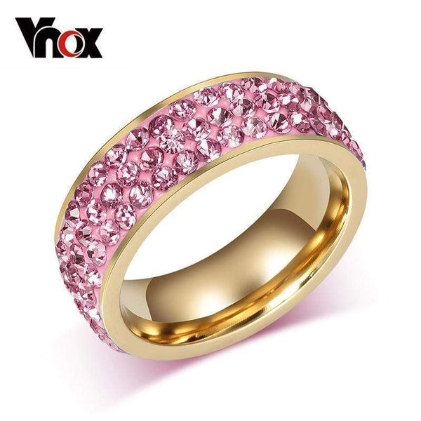 Women Stainless Steel 3 Row Crystal Cubic Zircon Ring Band AExp